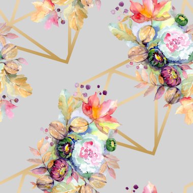 Buketler botanik çiçek. Vahşi bahar yaprak izole. Suluboya resim kümesi. Suluboya çizim moda aquarelle izole. Sorunsuz arka plan deseni. Kumaş duvar kağıdı yazdırma doku.
