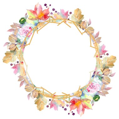 Buketler botanik çiçek. Vahşi bahar yaprak izole kır çiçeği. Suluboya arka plan illüstrasyon küme. Suluboya çizim moda aquarelle izole. Çerçeve kenarlığı süsleme Meydanı.