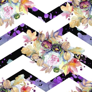 Buketler botanik çiçek. Vahşi bahar yaprak izole. Suluboya resim kümesi. Suluboya çizim moda aquarelle izole. Sorunsuz arka plan deseni. Kumaş duvar kağıdı yazdırma doku.