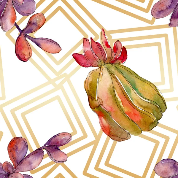 Jungle succulent flower. Spring leaf wildflower isolated. Watercolor illustration set. Watercolour drawing fashion aquarelle. Seamless background pattern. Fabric wallpaper print texture.