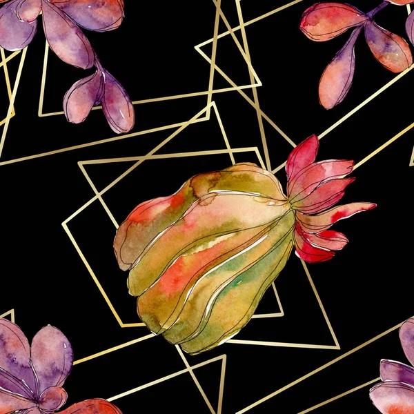 Jungle succulent flower. Spring leaf wildflower isolated. Watercolor illustration set. Watercolour drawing fashion aquarelle. Seamless background pattern. Fabric wallpaper print texture.