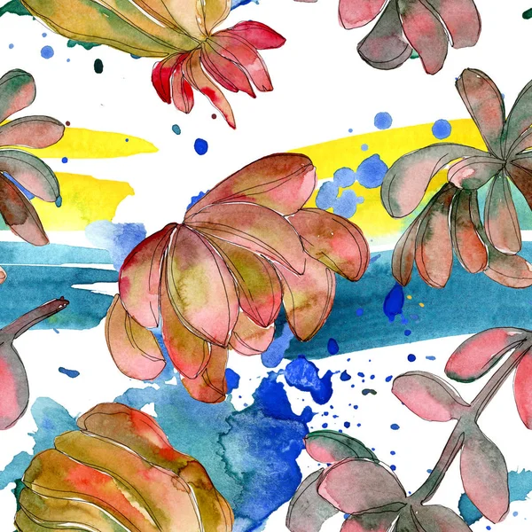 Jungle succulent flower. Spring leaf wildflower isolated. Watercolor illustration set. Watercolour drawing fashion aquarelle. Seamless background pattern. Fabric wallpaper print texture.