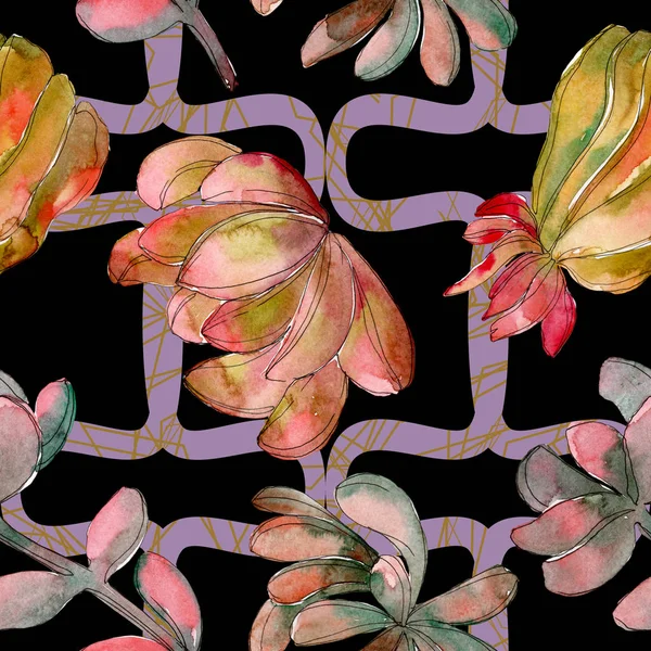 Jungle succulent flower. Spring leaf wildflower isolated. Watercolor illustration set. Watercolour drawing fashion aquarelle. Seamless background pattern. Fabric wallpaper print texture.