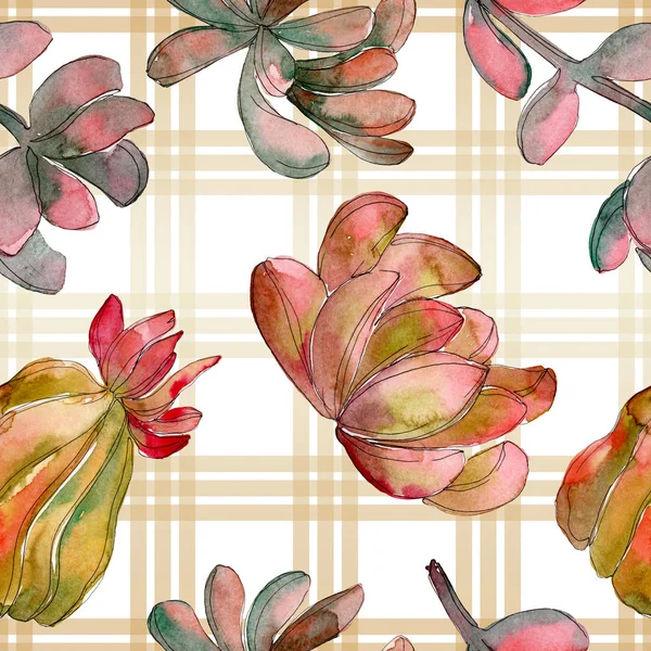 Jungle succulent flower. Spring leaf wildflower isolated. Watercolor illustration set. Watercolour drawing fashion aquarelle. Seamless background pattern. Fabric wallpaper print texture.
