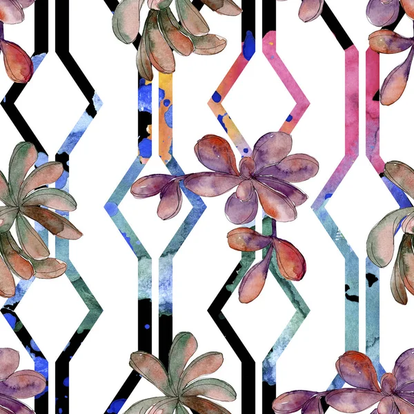 Jungle succulent flower. Spring leaf wildflower isolated. Watercolor illustration set. Watercolour drawing fashion aquarelle. Seamless background pattern. Fabric wallpaper print texture.