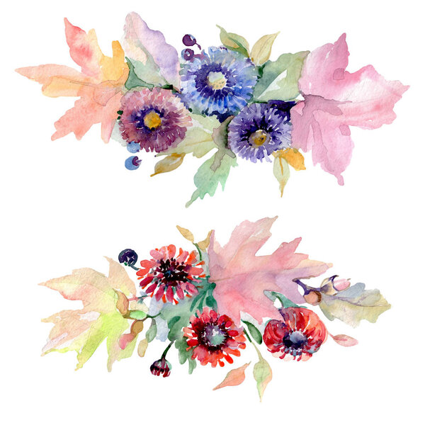 Bouquet floral botanical flowers. Wild spring leaf wildflower isolated. Watercolor background illustration set. Watercolour drawing fashion aquarelle. Isolated bouquet illustration element.