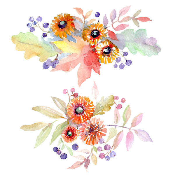 Bouquet floral botanical flowers. Wild spring leaf wildflower isolated. Watercolor background illustration set. Watercolour drawing fashion aquarelle. Isolated bouquet illustration element.