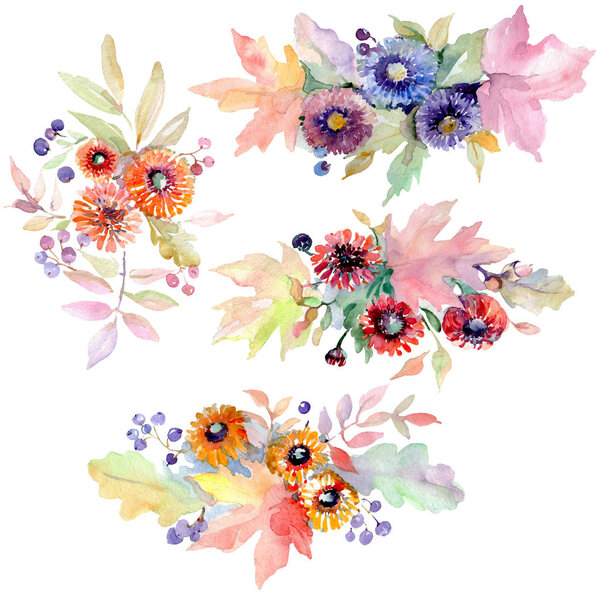 Bouquet floral botanical flowers. Wild spring leaf wildflower isolated. Watercolor background illustration set. Watercolour drawing fashion aquarelle. Isolated bouquet illustration element.