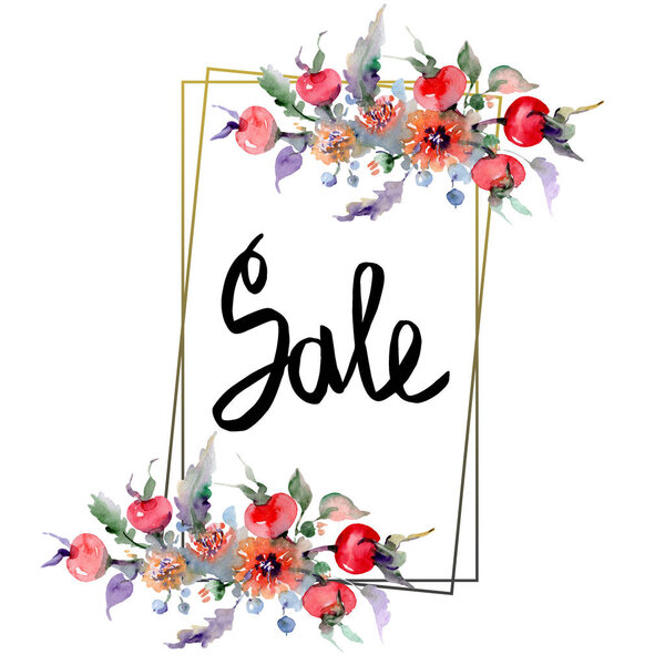 Букет с цветами и фруктами. Дикий весенний цветок изолирован. Набор акварельных фонов. Акварель акварель акварель изолирована. Граничный орнамент
.