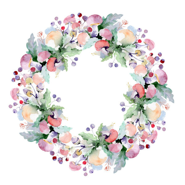 Букет с цветами и фруктами. Дикий весенний цветок изолирован. Набор акварельных фонов. Акварель акварель акварель изолирована. Граничный орнамент
.