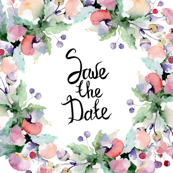 Букет с цветами и фруктами. Дикий весенний цветок изолирован. Набор акварельных фонов. Акварель акварель акварель изолирована. Граничный орнамент
.