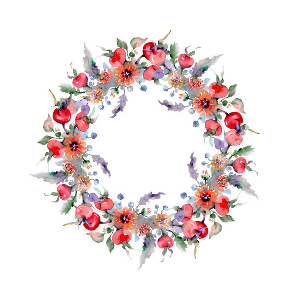 Букет с цветами и фруктами. Дикий весенний цветок изолирован. Набор акварельных фонов. Акварель акварель акварель изолирована. Граничный орнамент
.
