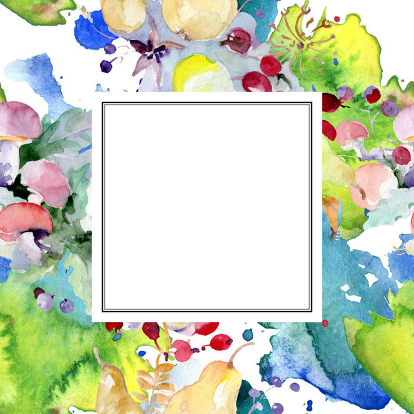 Букет с цветами и фруктами. Дикий весенний цветок изолирован. Набор акварельных фонов. Акварель акварель акварель изолирована. Граничный орнамент
.