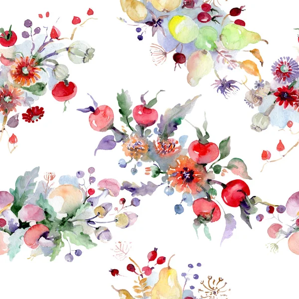 Bouquet Con Fiori Frutta Fiore Selvatico Primaverile Isolato Set Illustrazione — Foto Stock