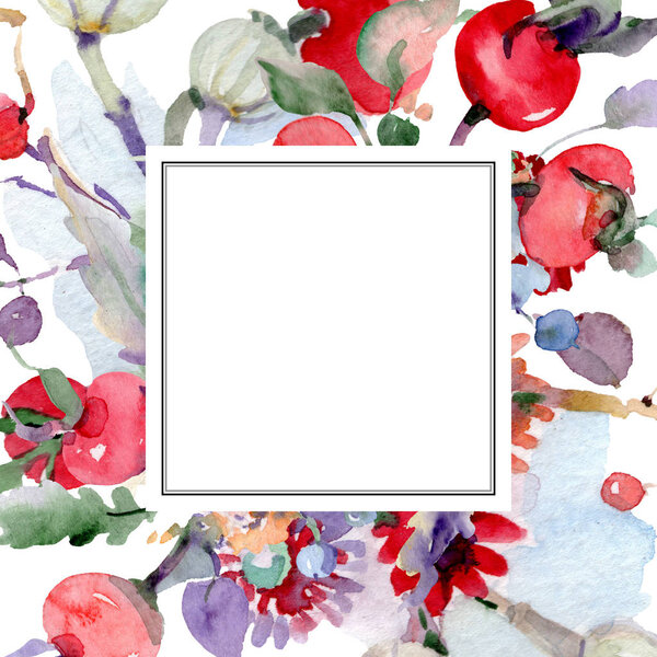 Букет с цветами и фруктами. Дикий весенний цветок изолирован. Набор акварельных фонов. Акварель акварель акварель изолирована. Граничный орнамент
.