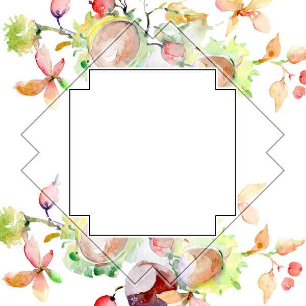 Аромат осенних лесных фруктов. Дикий весенний лист изолирован. Набор акварельных фонов. Акварель акварель акварель изолирована. Граничный орнамент
.