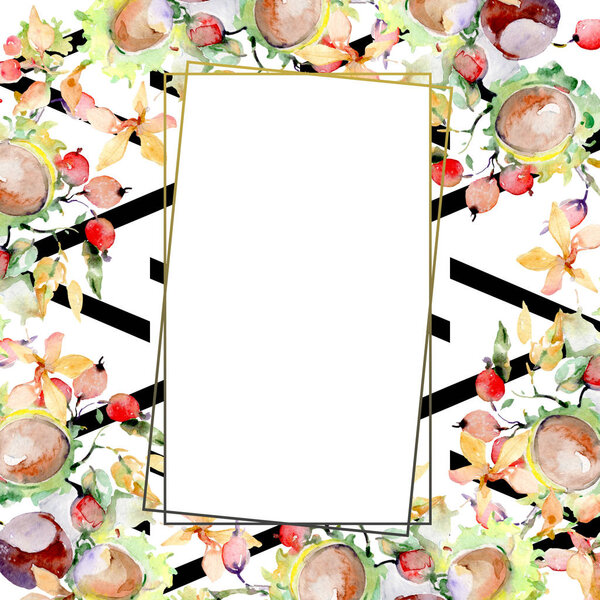 Аромат осенних лесных фруктов. Дикий весенний лист изолирован. Набор акварельных фонов. Акварель акварель акварель изолирована. Граничный кристаллический орнамент
.