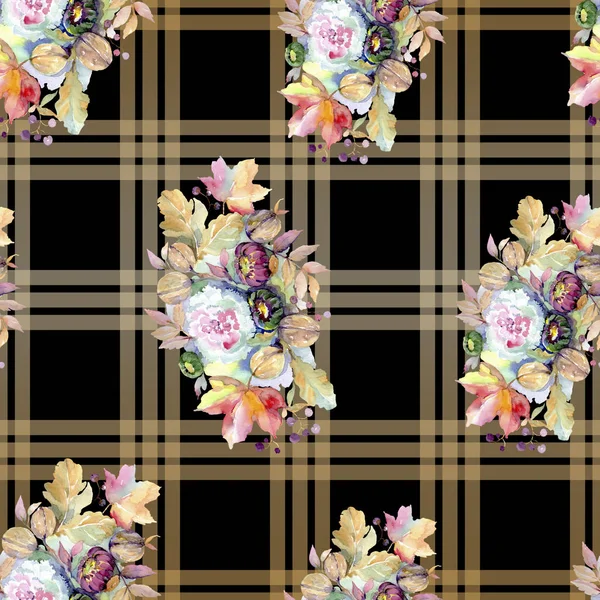꽃입니다 잎입니다 수채화 집합입니다 수채화 그리기 격리입니다 원활한 패턴입니다 패브릭 — 스톡 사진