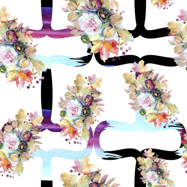花束花植物花 被隔绝的狂放的春天叶子 水彩插图集 水彩画时尚水族馆隔离 无缝的背景模式 织物壁纸打印纹理 — 图库照片