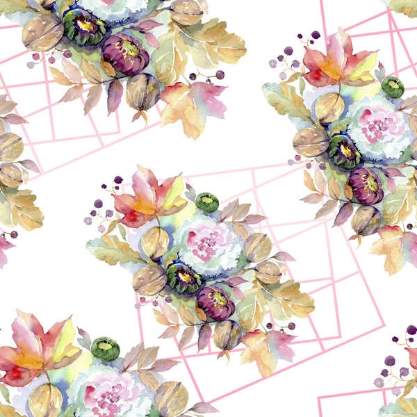 꽃입니다 잎입니다 수채화 집합입니다 수채화 그리기 격리입니다 원활한 패턴입니다 패브릭 — 스톡 사진