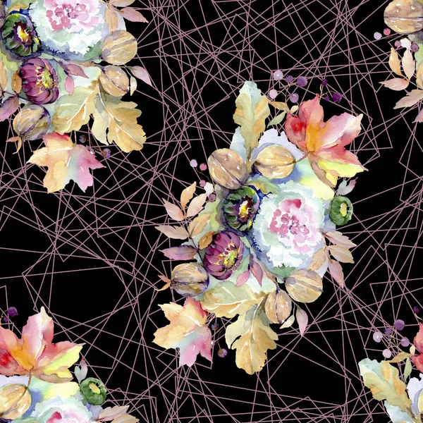花束花植物花 被隔绝的狂放的春天叶子 水彩插图集 水彩画时尚水族馆隔离 无缝的背景模式 织物壁纸打印纹理 — 图库照片