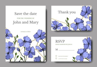 Vector Blue Flax floral botanical flower. Wild spring leaf wildflower isolated. Engraved ink art. Wedding background card floral decorative border. Elegant card illustration graphic set banner. clipart