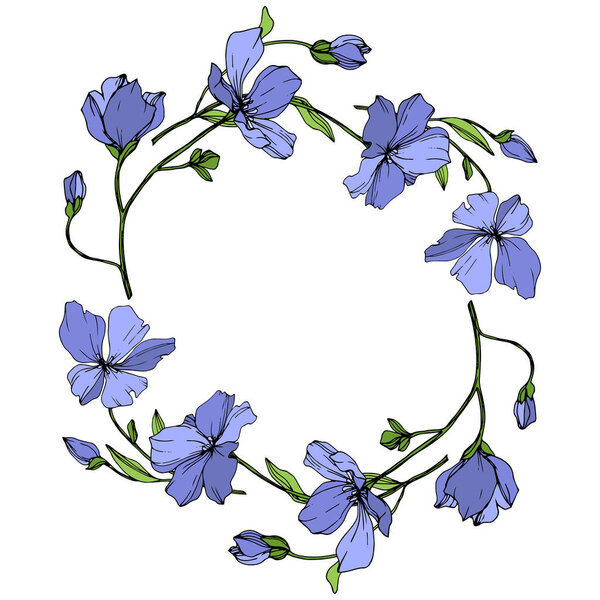 Vector Blue Flax цветочный ботанический цветок Дикий весенний цветок изолирован. Гравировка чернил. Граничный орнамент
.