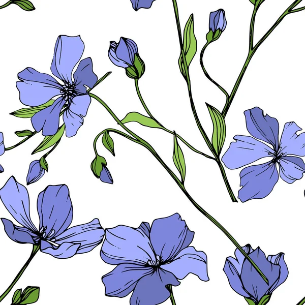 Flor Botánica Floral Vector Blue Flax Flor Silvestre Hoja Primavera — Vector de stock