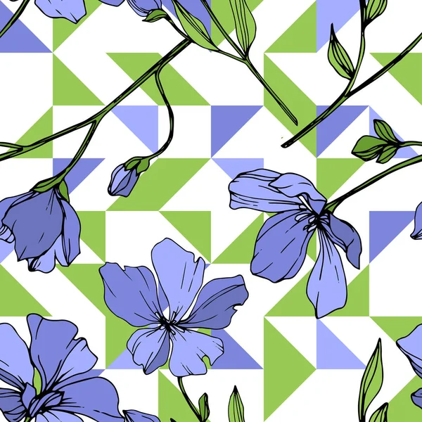 Flor Botánica Floral Vector Blue Flax Flor Silvestre Hoja Primavera — Vector de stock