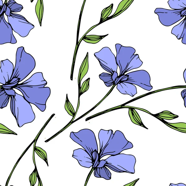 Vector Blue Flax Fleur Botanique Florale Feuille Sauvage Printemps Fleur — Image vectorielle