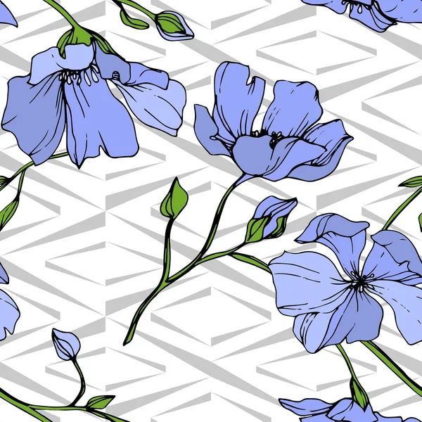 Vector Blue Flax Fleur Botanique Florale Feuille Sauvage Printemps Fleur — Image vectorielle