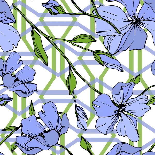 Flor Botánica Floral Vector Blue Flax Flor Silvestre Hoja Primavera — Vector de stock