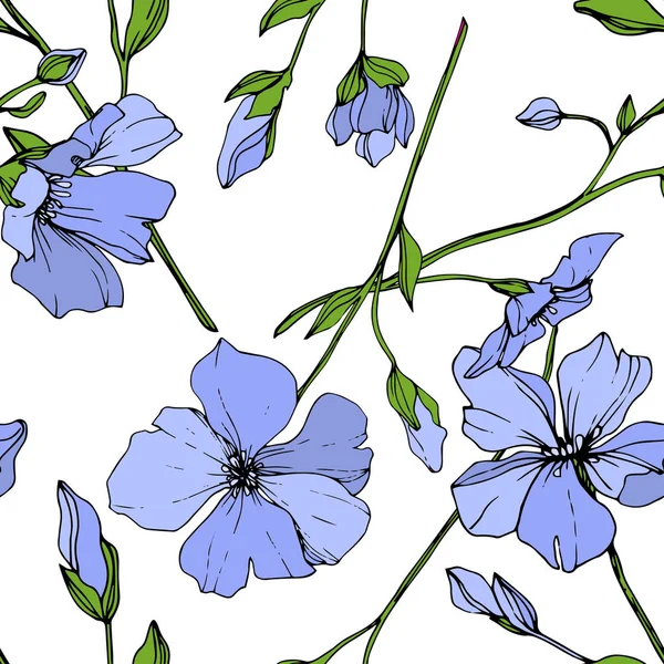 Flor Botánica Floral Vector Blue Flax Flor Silvestre Hoja Primavera — Vector de stock