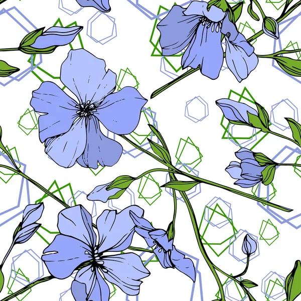 Fiore Botanico Floreale Vector Blue Flax Fiore Selvatico Primaverile Isolato — Vettoriale Stock