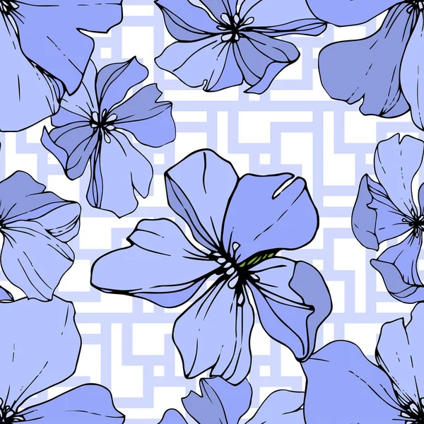 Flor Botánica Floral Vector Blue Flax Flor Silvestre Hoja Primavera — Vector de stock