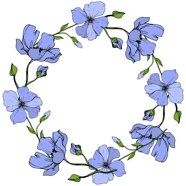 Vector Flax Bleu Fleur Botanique Florale Sur Fond Blanc Feuille — Image vectorielle