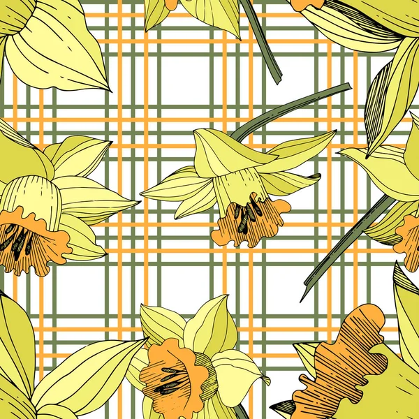 Вектор Жовтий Нарцис Квіткова Ботанічна Квітка Дикий Весняний Лист Ізольований — стоковий вектор