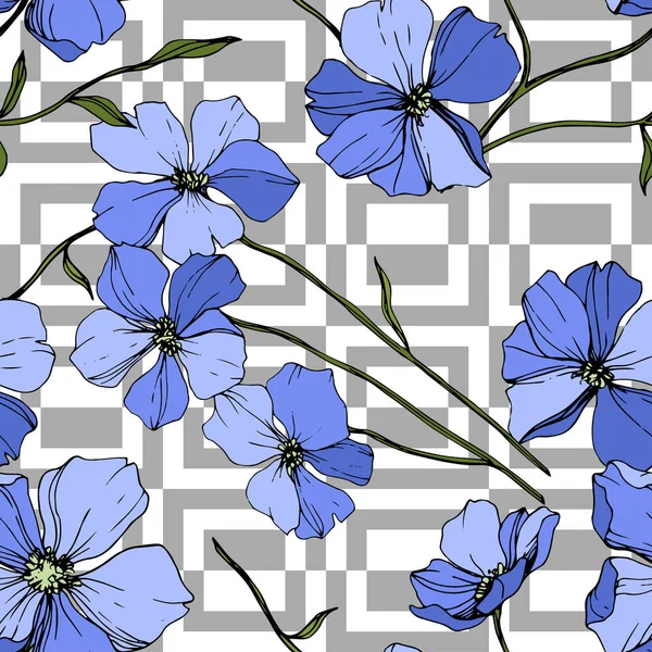 Flor Botánica Floral Vector Blue Flax Flor Silvestre Hoja Primavera — Vector de stock