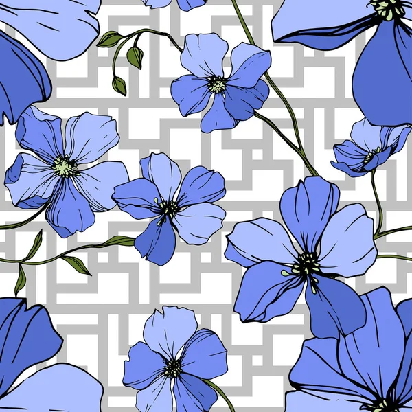Flor Botánica Floral Vector Blue Flax Flor Silvestre Hoja Primavera — Archivo Imágenes Vectoriales
