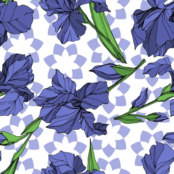 Vector Blue Íris Flor Botânica Floral Folha Selvagem Primavera Wildflower —  Vetores de Stock