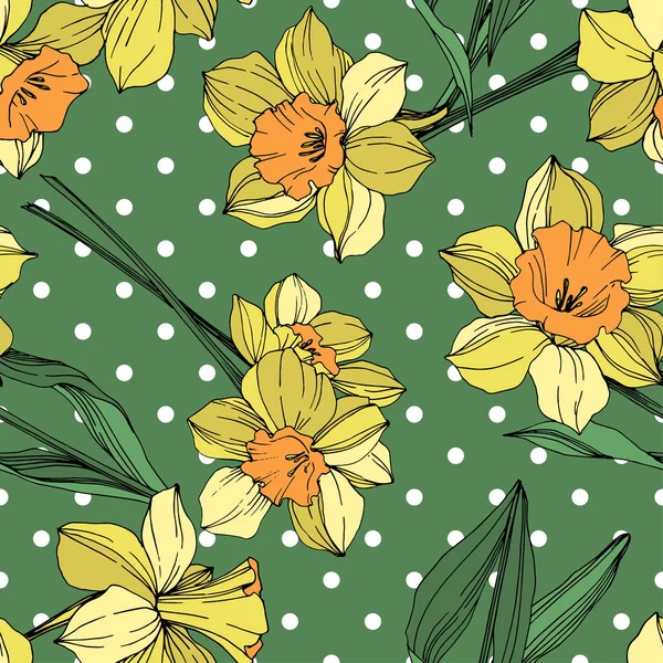 Διάνυσμα Floral Κίτρινος Νάρκισσος Λουλούδι Βοτανική Άγρια Άνοιξη Φύλλων Wildflower — Διανυσματικό Αρχείο