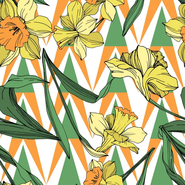 Vector Narciso Amarillo Flor Botánica Floral Flor Silvestre Hoja Primavera — Vector de stock