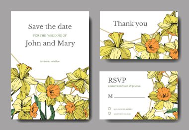 Vector Yellow Narcissus floral botanical flower. Wild spring leaf isolated. Engraved ink art. Wedding background card floral decorative border. Elegant card illustration graphic set banner. clipart