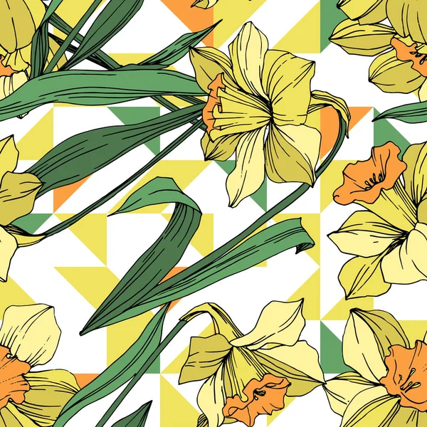 Vector Narciso Amarillo Flor Botánica Floral Flor Silvestre Hoja Primavera — Vector de stock