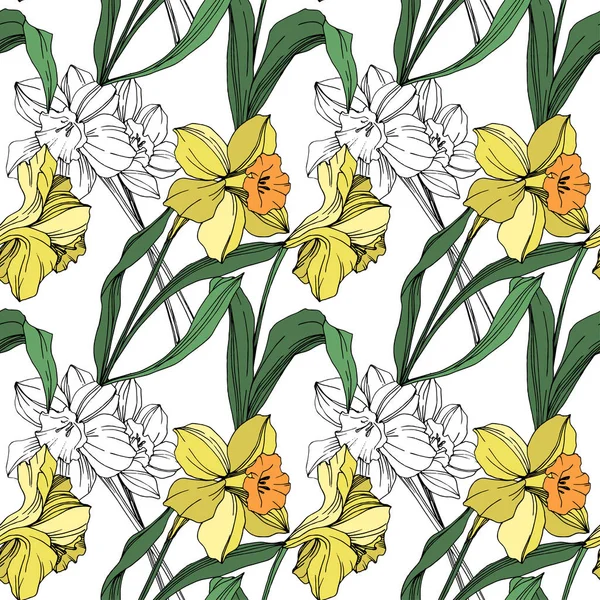 Vector Narciso Amarillo Flor Botánica Floral Flor Silvestre Hoja Primavera — Vector de stock