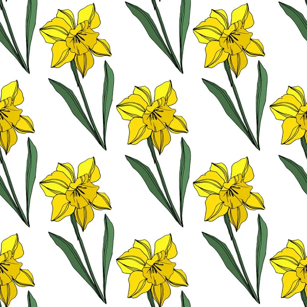노란색 꽃입니다 플라워 격리입니다 새겨진된 예술입니다 원활한 패턴입니다 패브릭 — 스톡 벡터