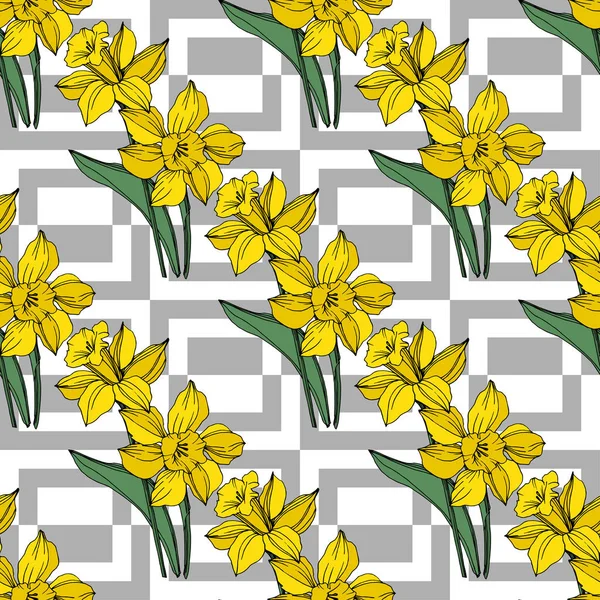 Vector Narciso Amarillo Flor Botánica Floral Flor Silvestre Hoja Primavera — Vector de stock