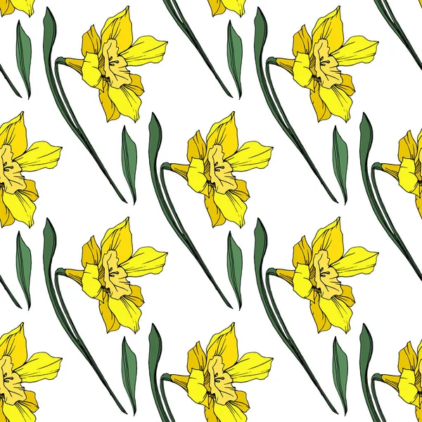 Vector Narciso Amarillo Flor Botánica Floral Flor Silvestre Hoja Primavera — Vector de stock