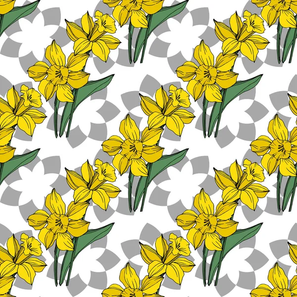 Vector Narciso Amarillo Flor Botánica Floral Flor Silvestre Hoja Primavera — Vector de stock