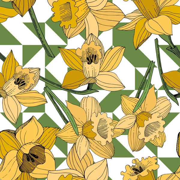 Vector Narciso Amarillo Flor Botánica Floral Flor Silvestre Hoja Primavera — Vector de stock